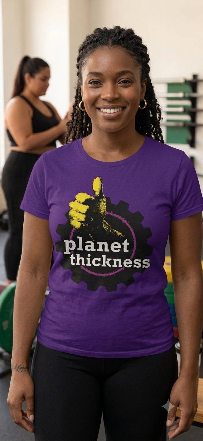 Planet Thickness Tee - Purple, front view on model