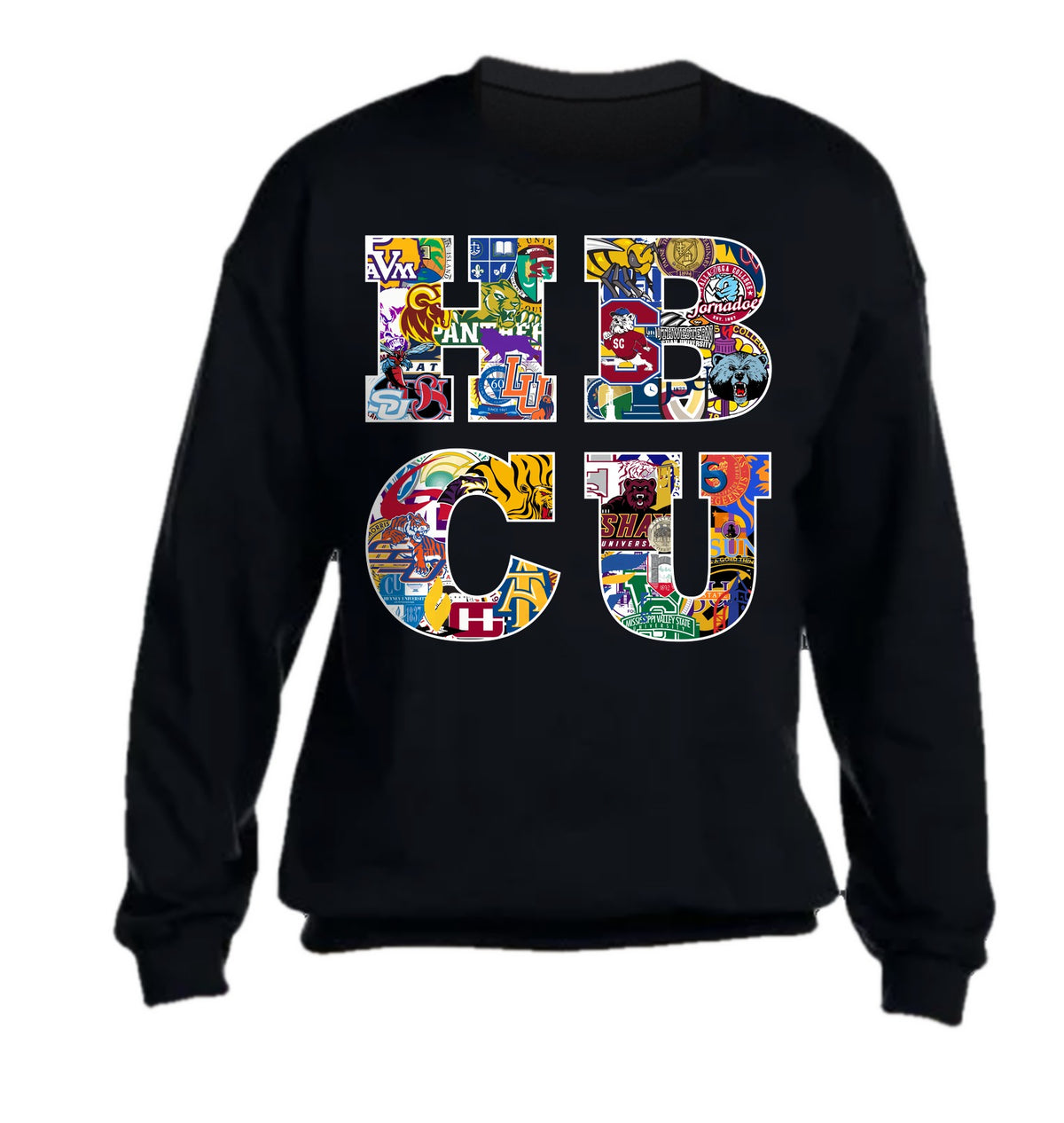 Crew neck front: HBCU collage lettering