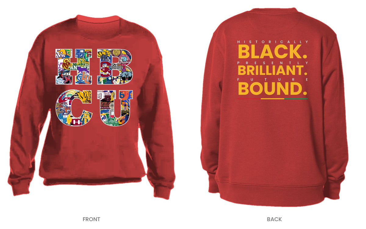 Red crew neck sweatshirt, front and back, design 1