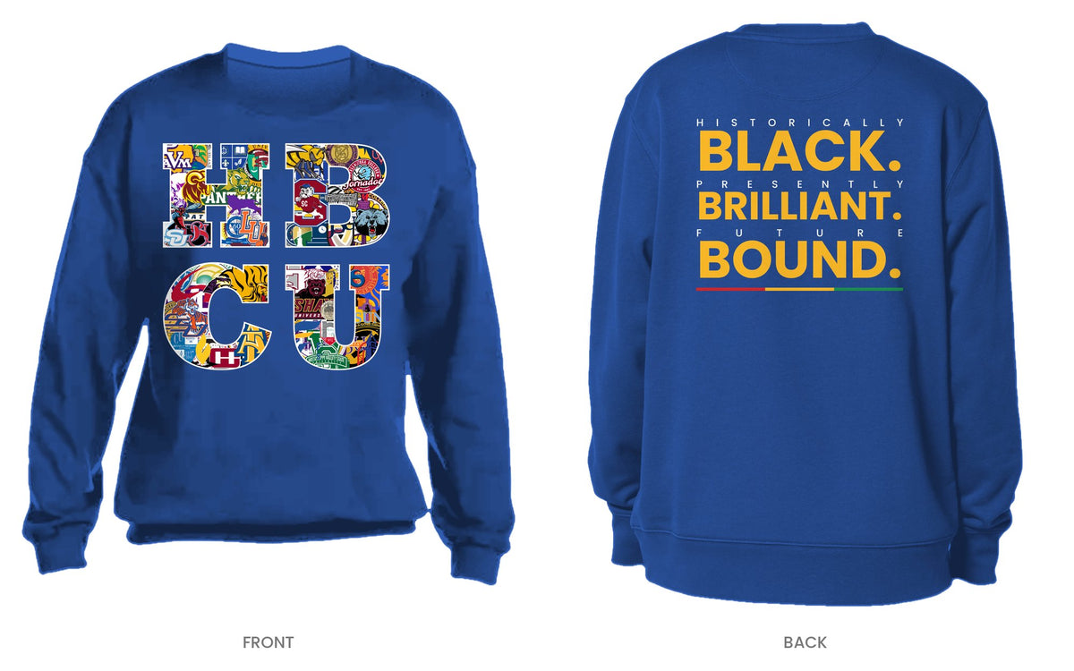 Royal crew neck sweatshirt, front and back, design 1