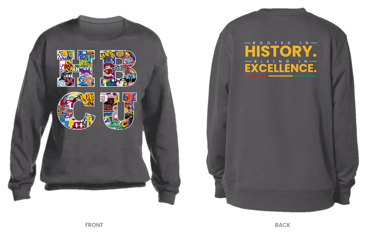 Charcoal crew neck sweatshirt, front and back, design 3