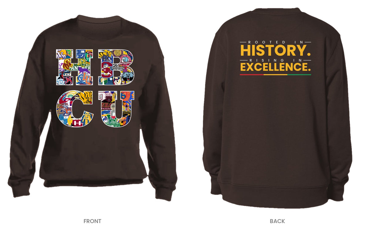 Dark Brown crew neck sweatshirt, front and back, design 3