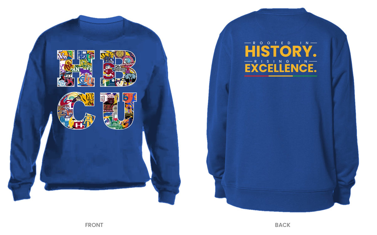 Royal crew neck sweatshirt, front and back, design 3