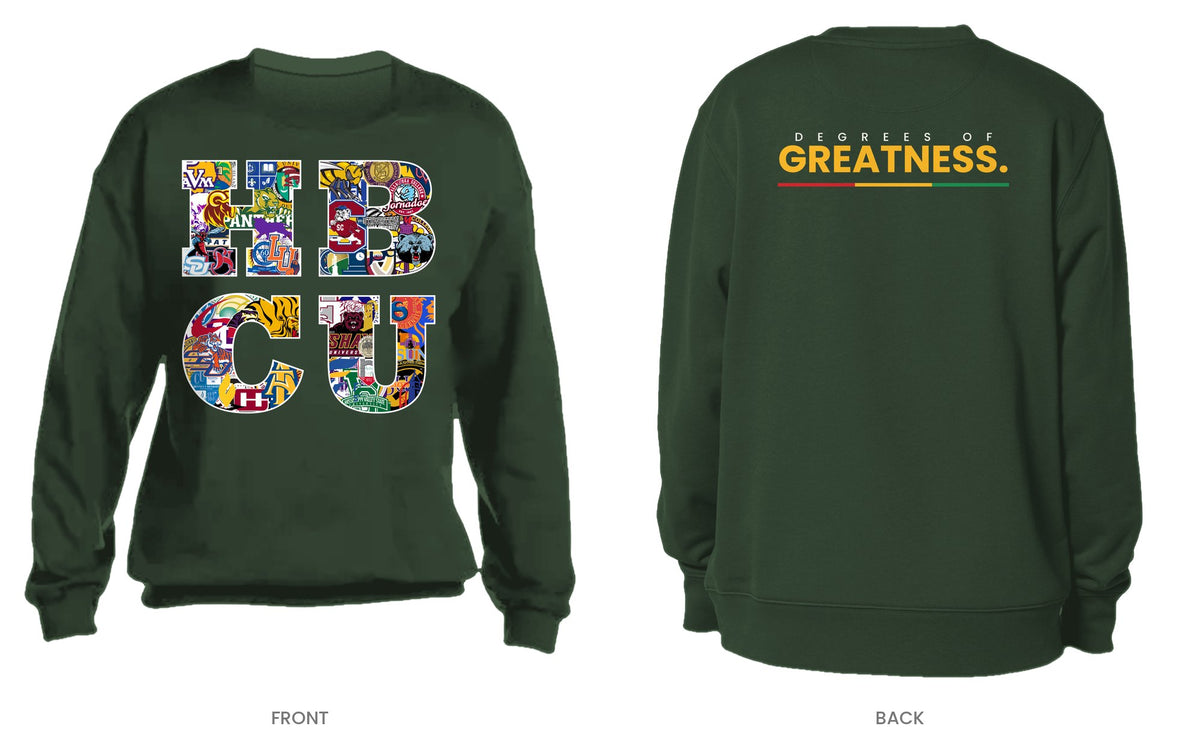 Forest Green crew neck sweatshirt, front and back, design 4