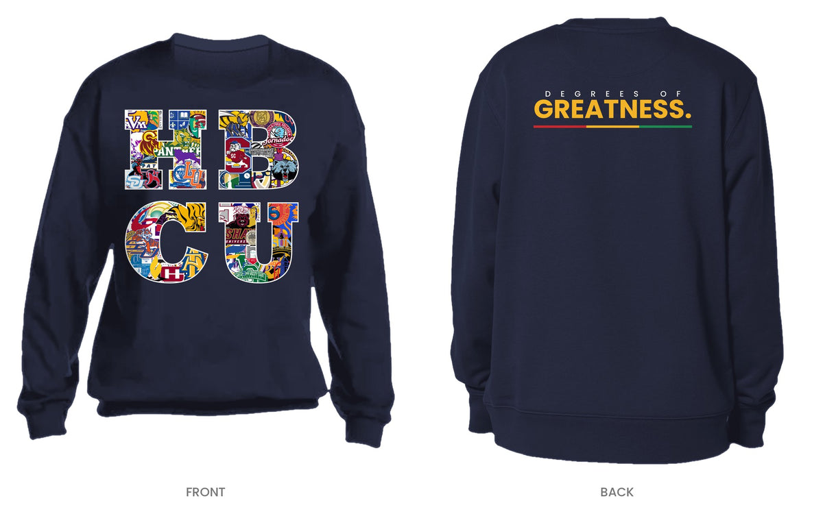 Navy crew neck sweatshirt, front and back, design 4