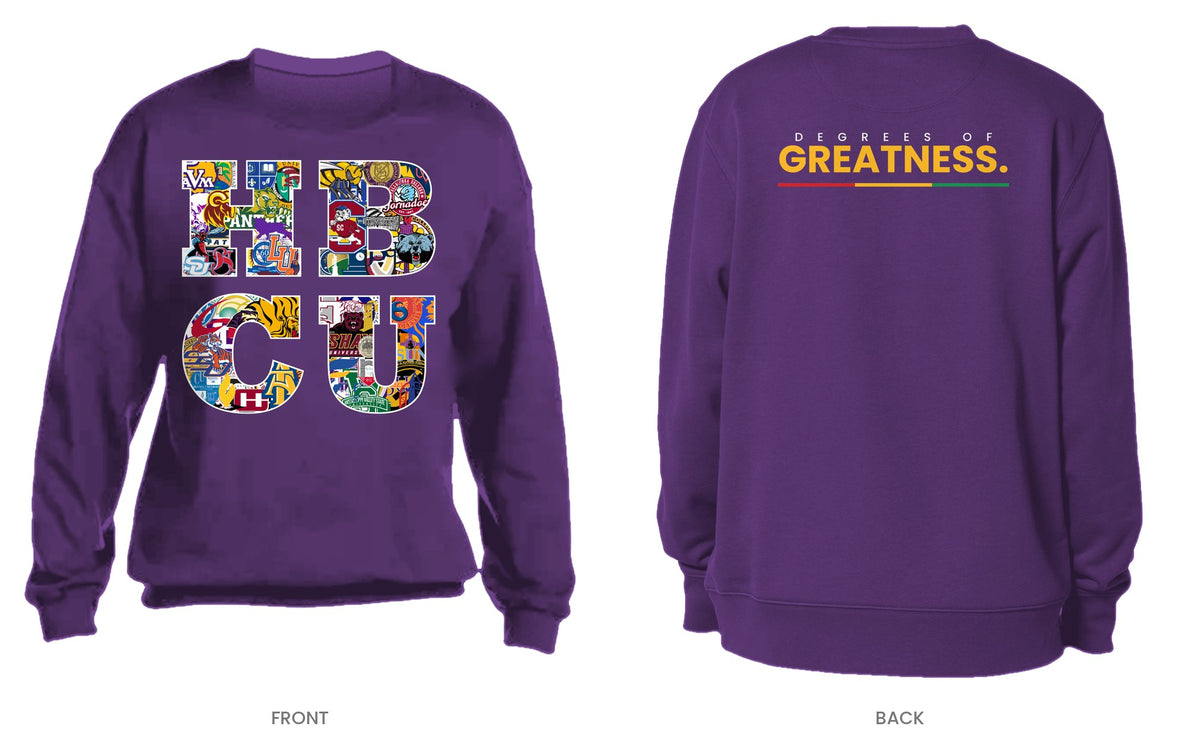 Purple crew neck sweatshirt, front and back, design 4