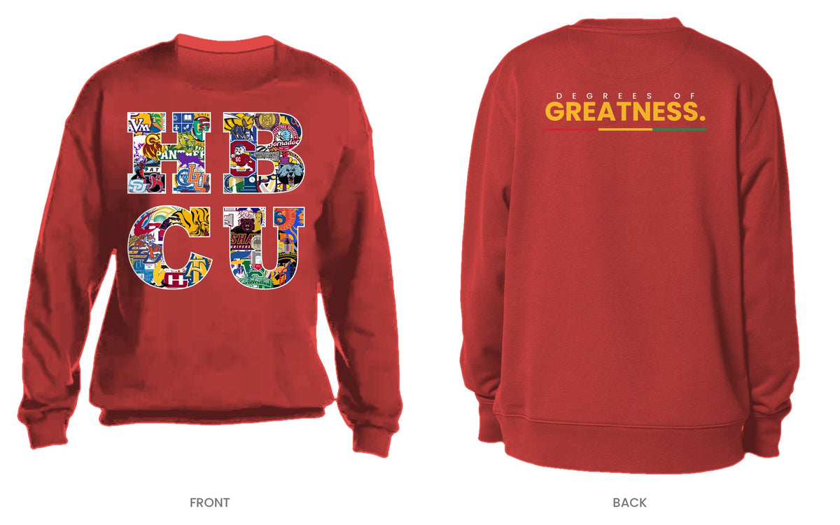 Red crew neck sweatshirt, front and back, design 4