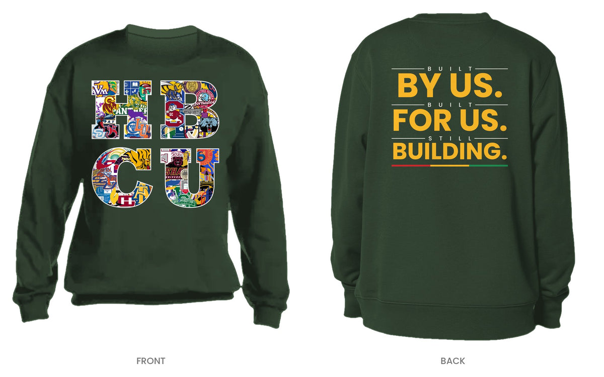 Forest Green crew neck sweatshirt, front and back, design 5