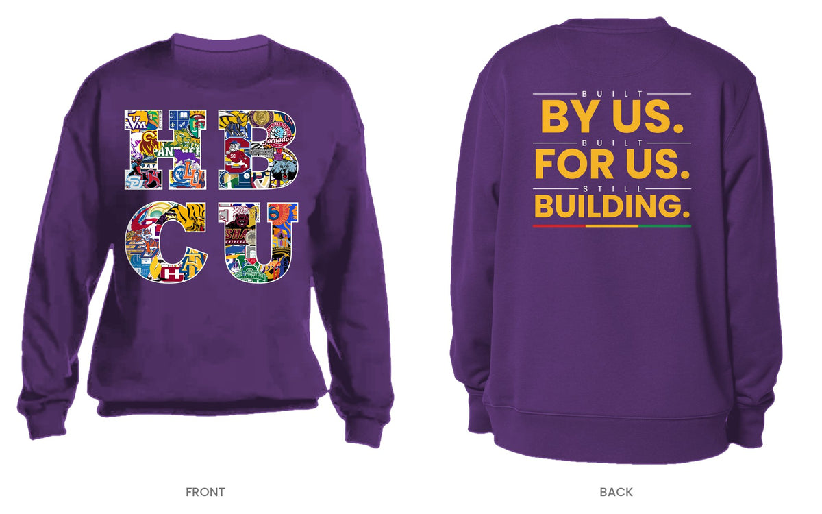 Purple crew neck sweatshirt, front and back, design 5