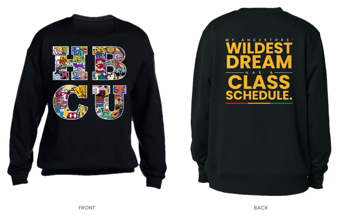 Black crew neck sweatshirt, front and back, design 6