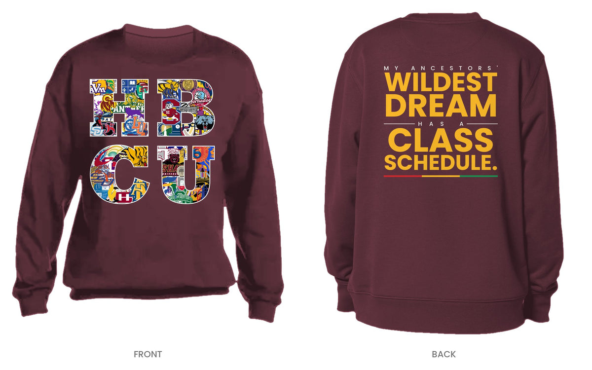 Maroon crew neck sweatshirt, front and back, design 6