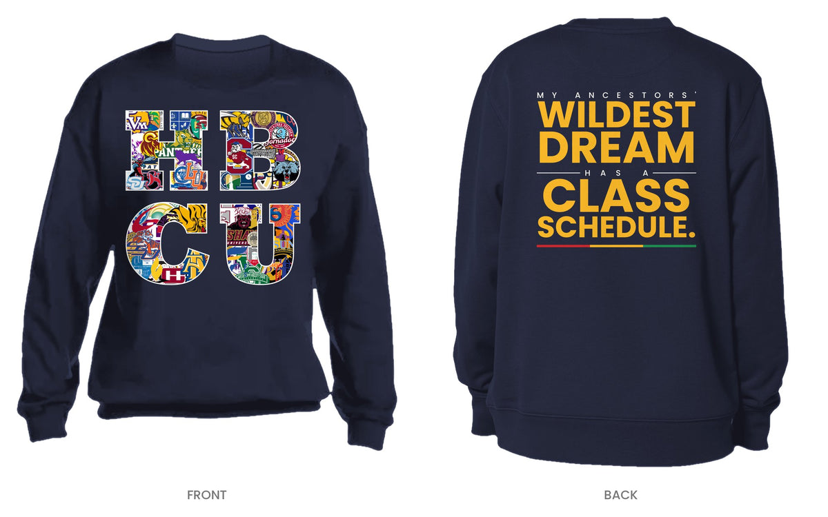 Navy crew neck sweatshirt, front and back, design 6