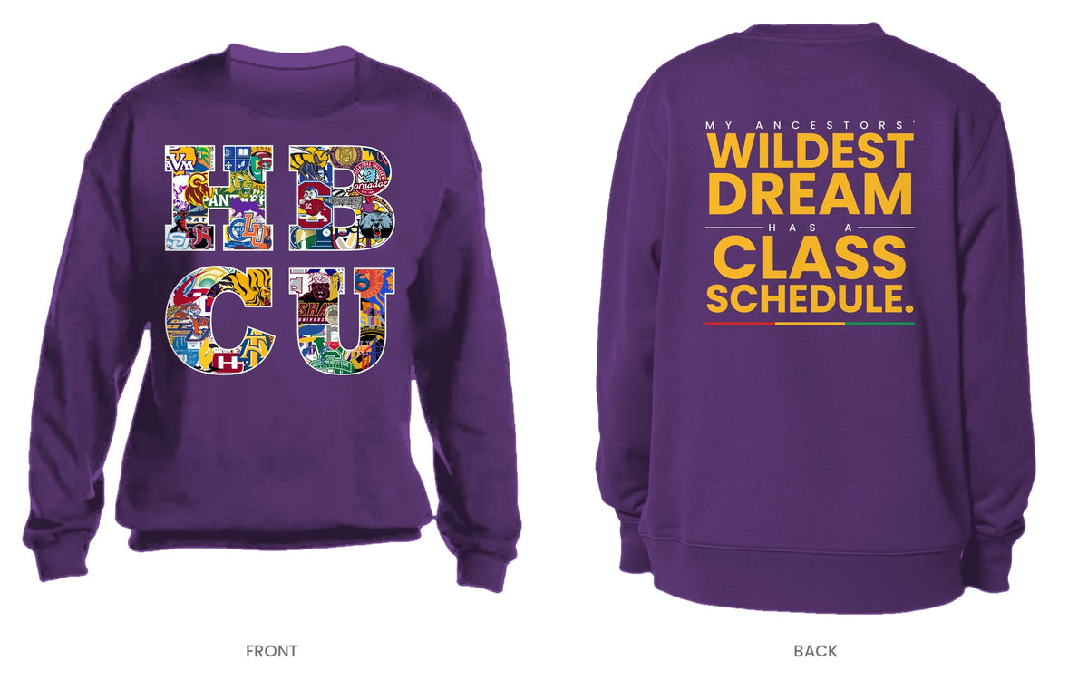 Purple crew neck sweatshirt, front and back, design 6