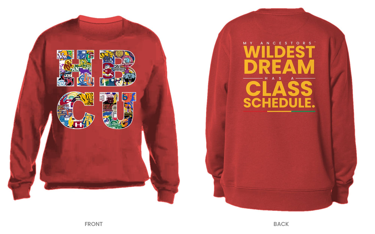 Red crew neck sweatshirt, front and back, design 6
