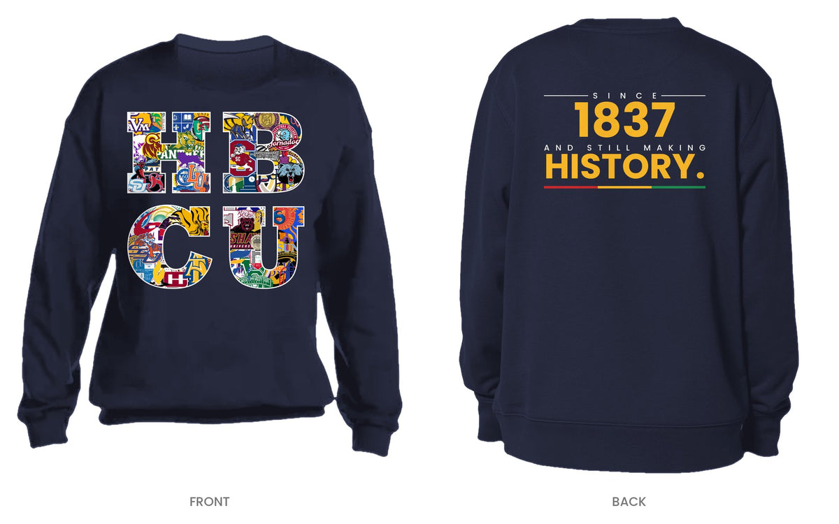 Navy crew neck sweatshirt, front and back, design 7