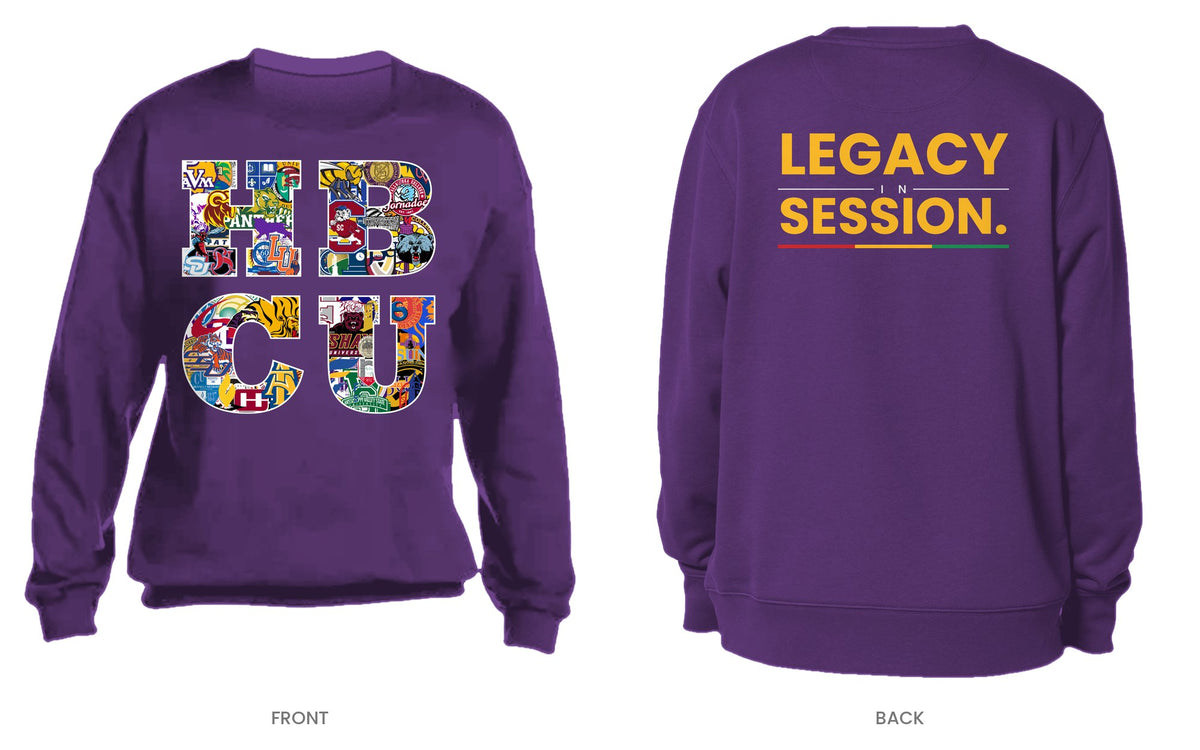 Purple crew neck sweatshirt, front and back, design 8