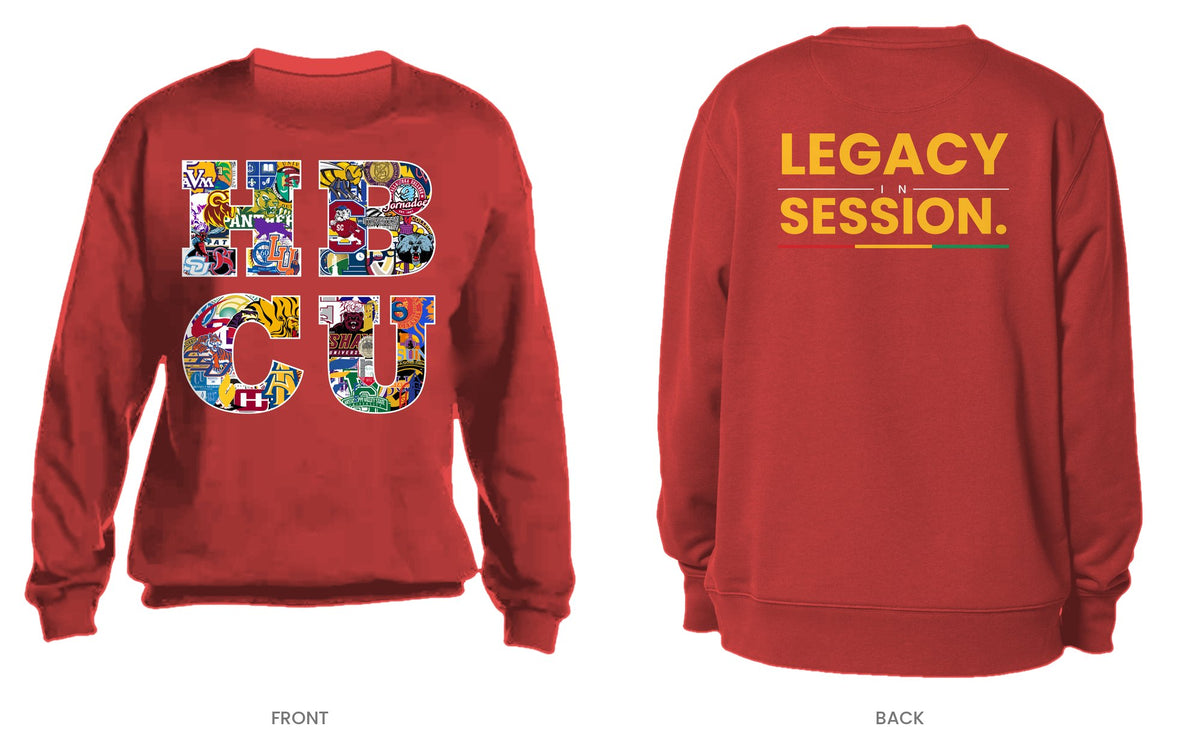 Red crew neck sweatshirt, front and back, design 8