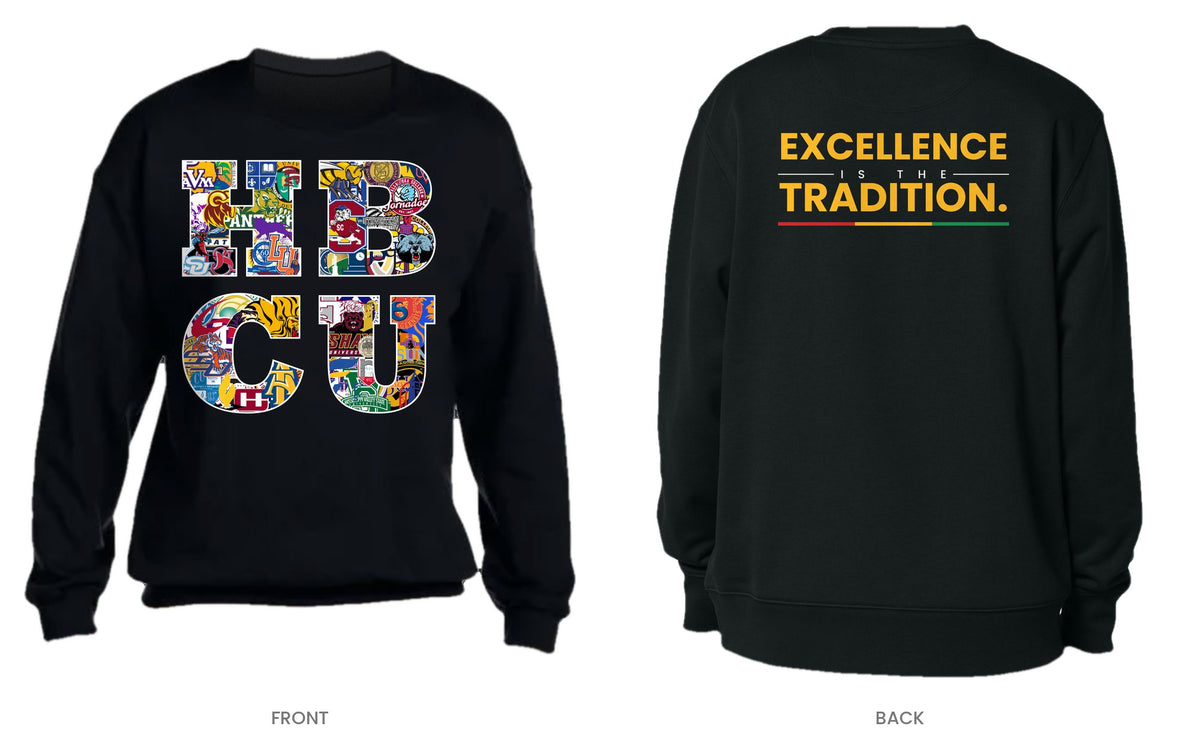 Black crew neck sweatshirt, front and back, design 9