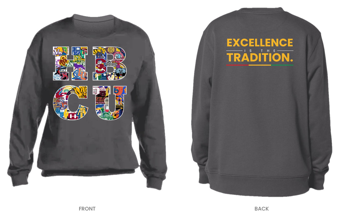 Charcoal crew neck sweatshirt, front and back, design 9