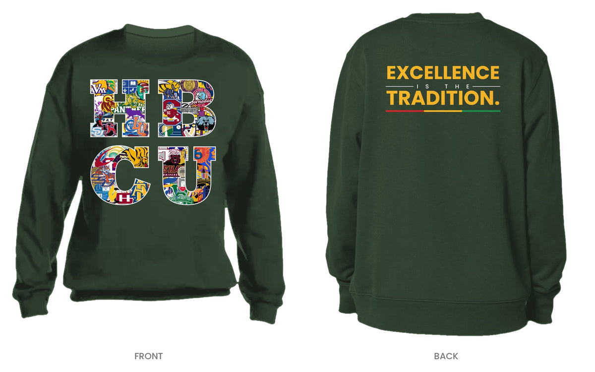 Forest Green crew neck sweatshirt, front and back, design 9