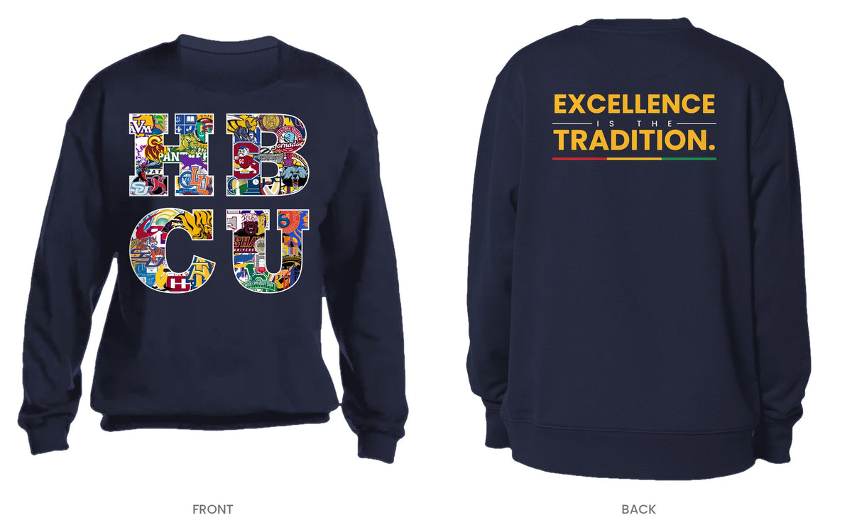 Navy crew neck sweatshirt, front and back, design 9