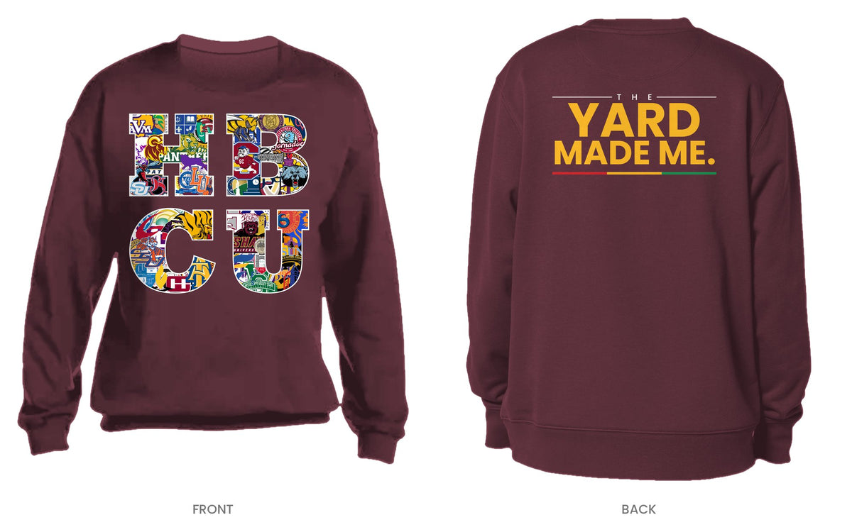 Maroon crew neck sweatshirt, front and back, design 10
