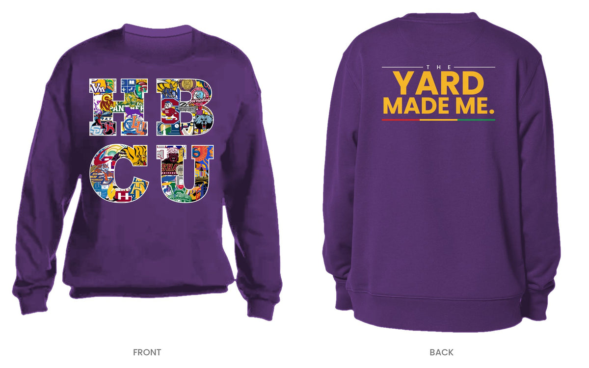 Purple crew neck sweatshirt, front and back, design 10