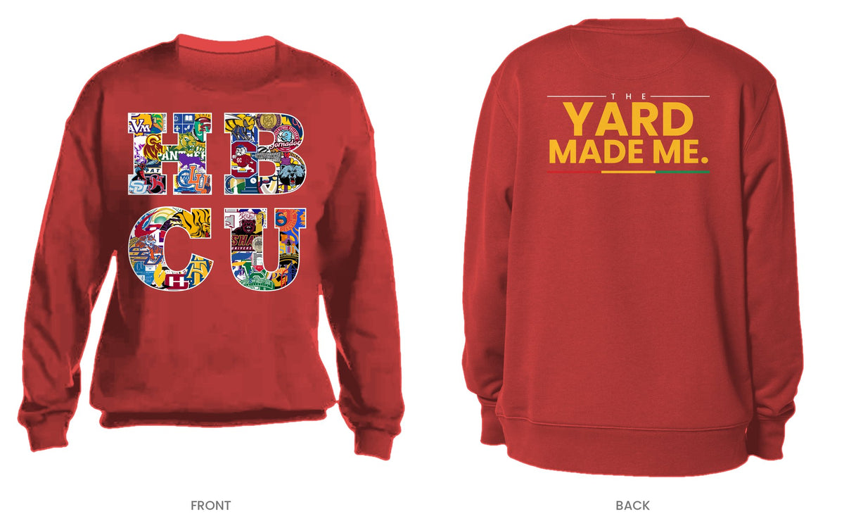 Red crew neck sweatshirt, front and back, design 10