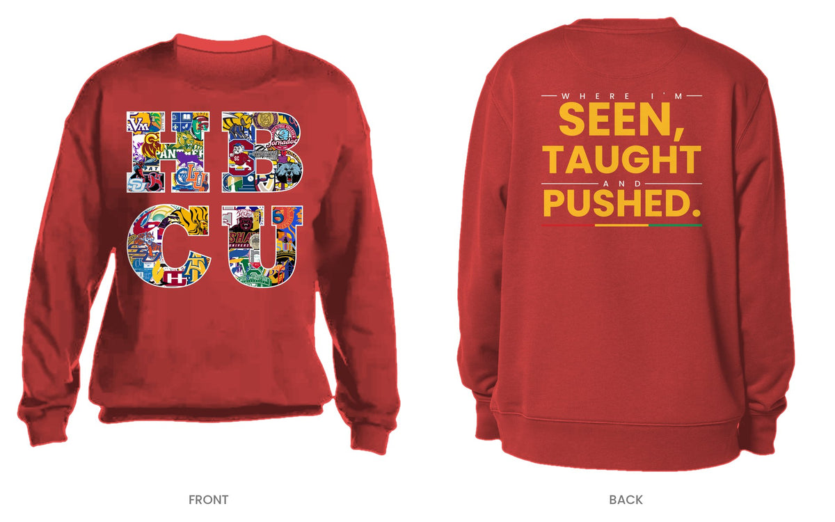 Red crew neck sweatshirt, front and back, design 12
