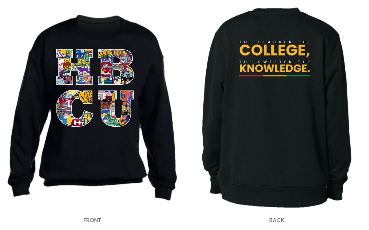 Black crew neck sweatshirt, front and back, design 13