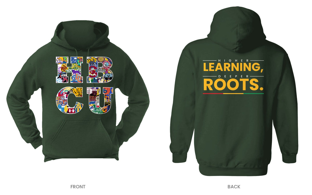 Forest Green hooded sweatshirt, front and back, design 2