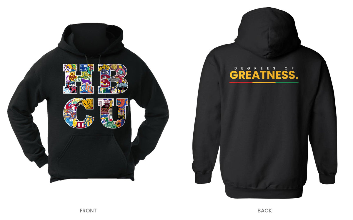 Black hooded sweatshirt, front and back, design 4