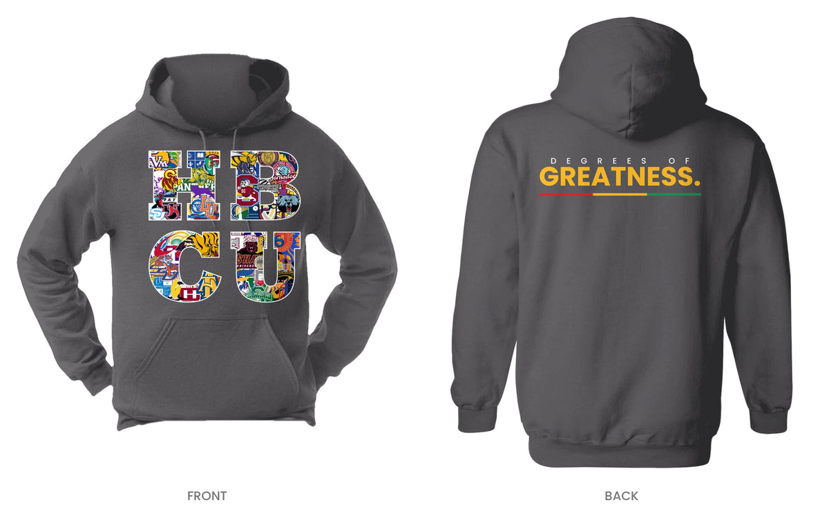 Charcoal hooded sweatshirt, front and back, design 4