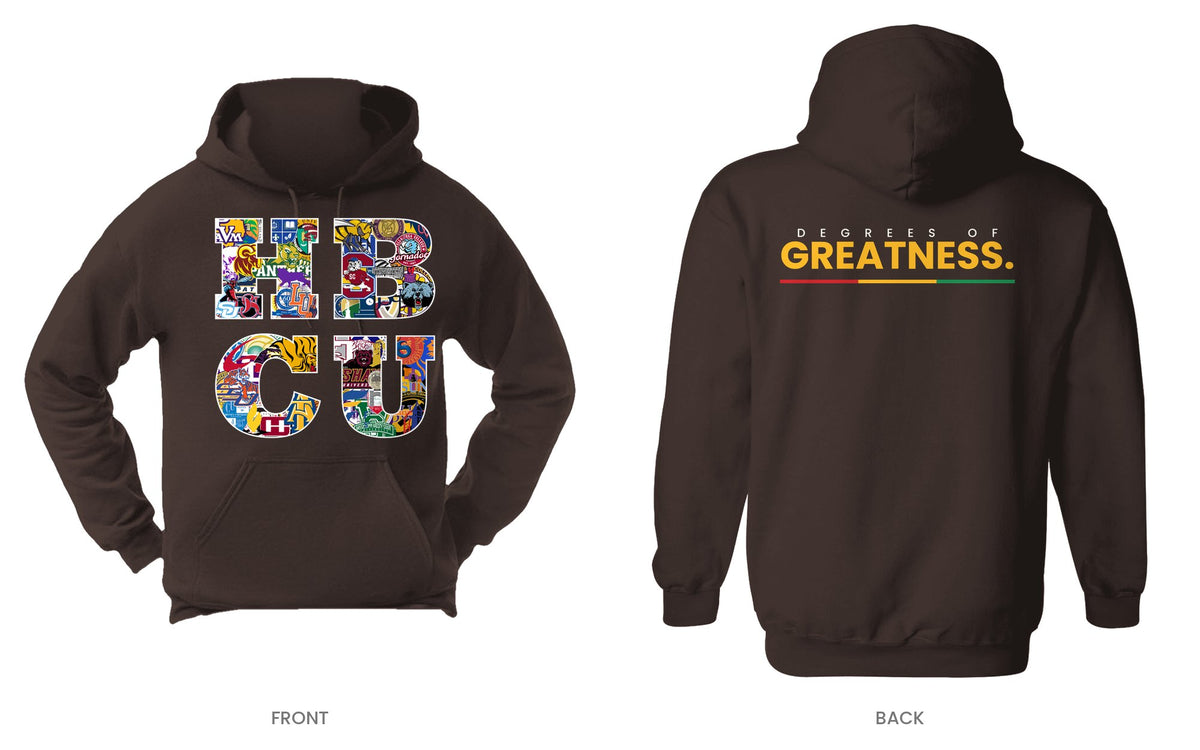 Dark Brown hooded sweatshirt, front and back, design 4