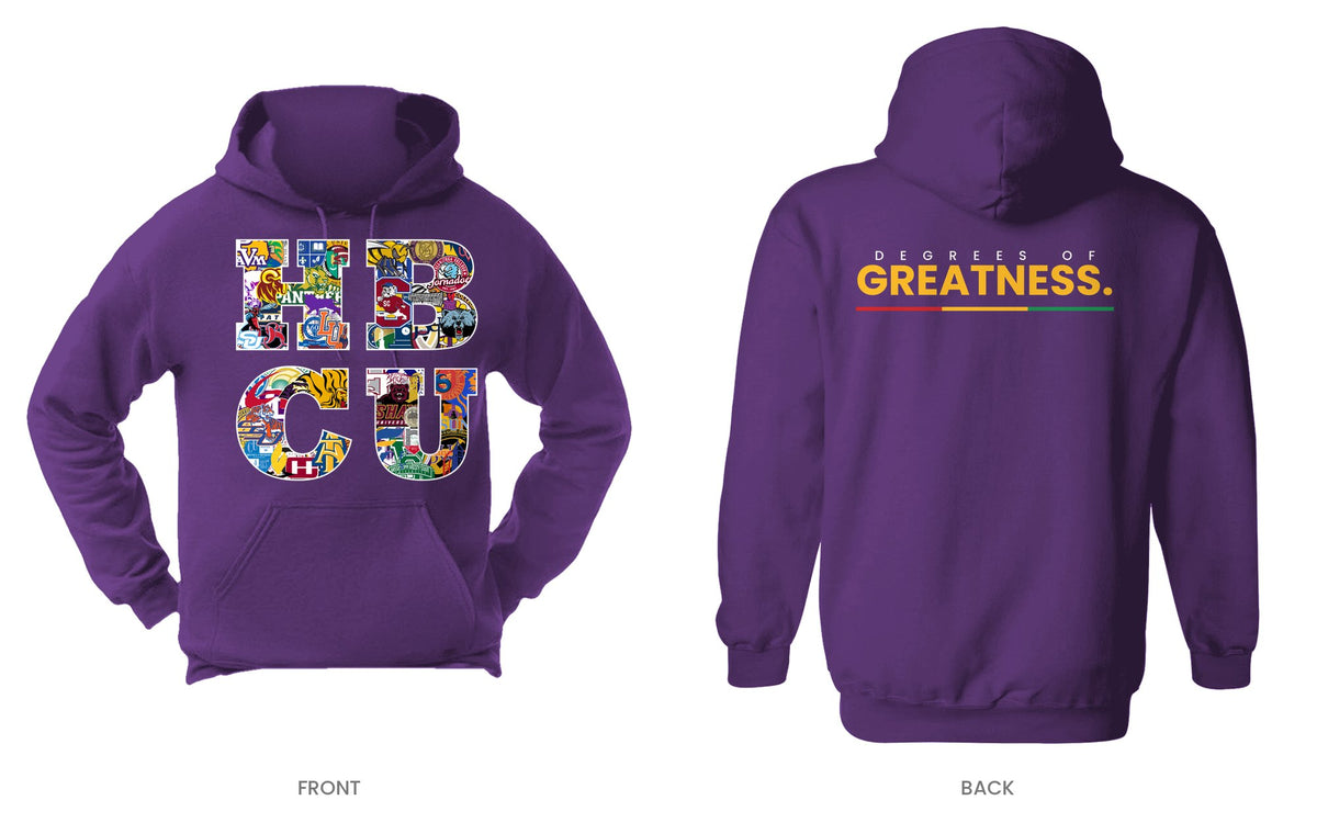 Purple hooded sweatshirt, front and back, design 4