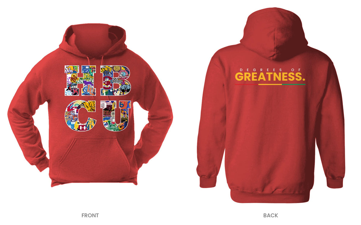 Red hooded sweatshirt, front and back, design 4