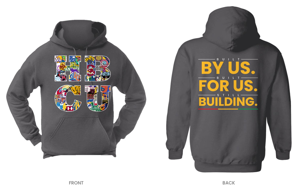 Charcoal hooded sweatshirt, front and back, design 5