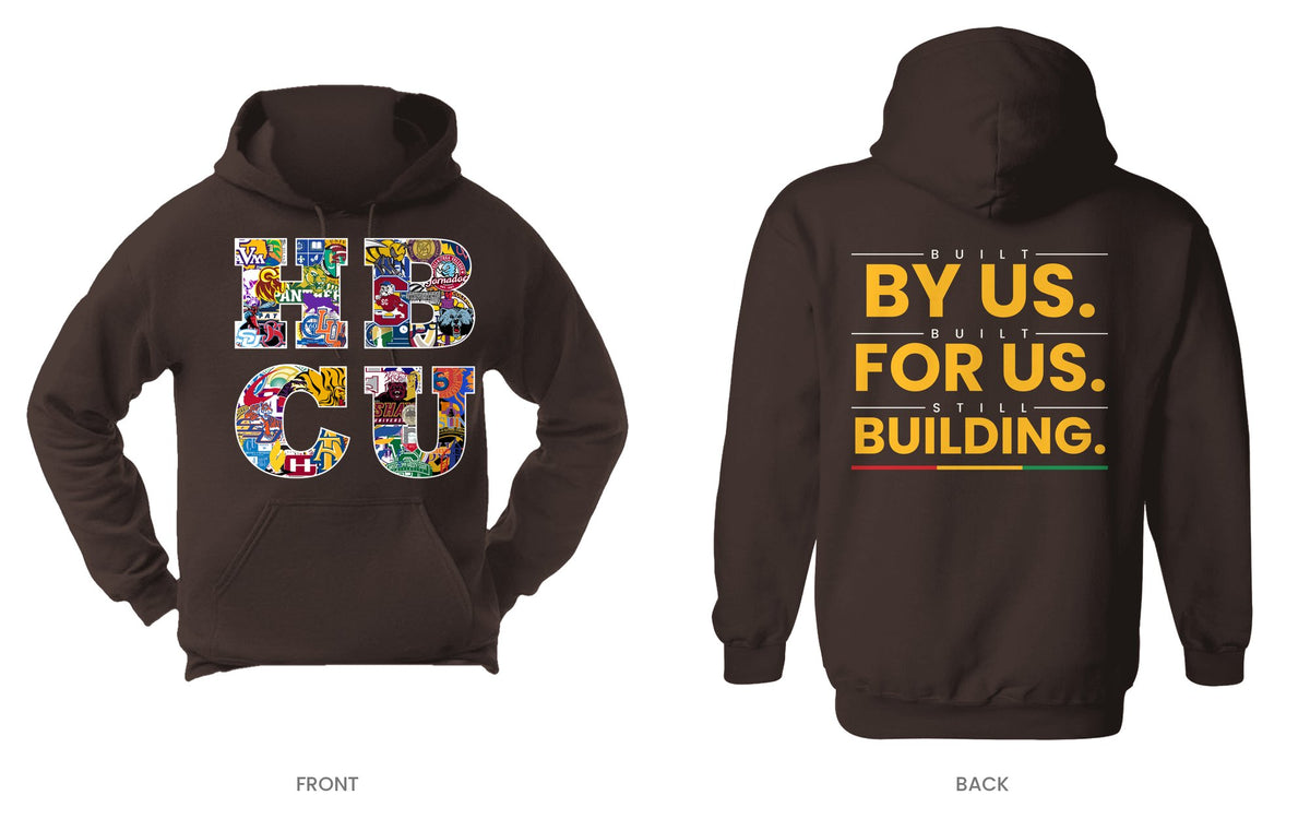 Dark Brown hooded sweatshirt, front and back, design 5
