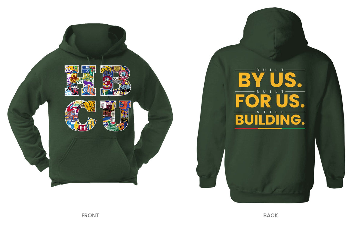 Forest Green hooded sweatshirt, front and back, design 5
