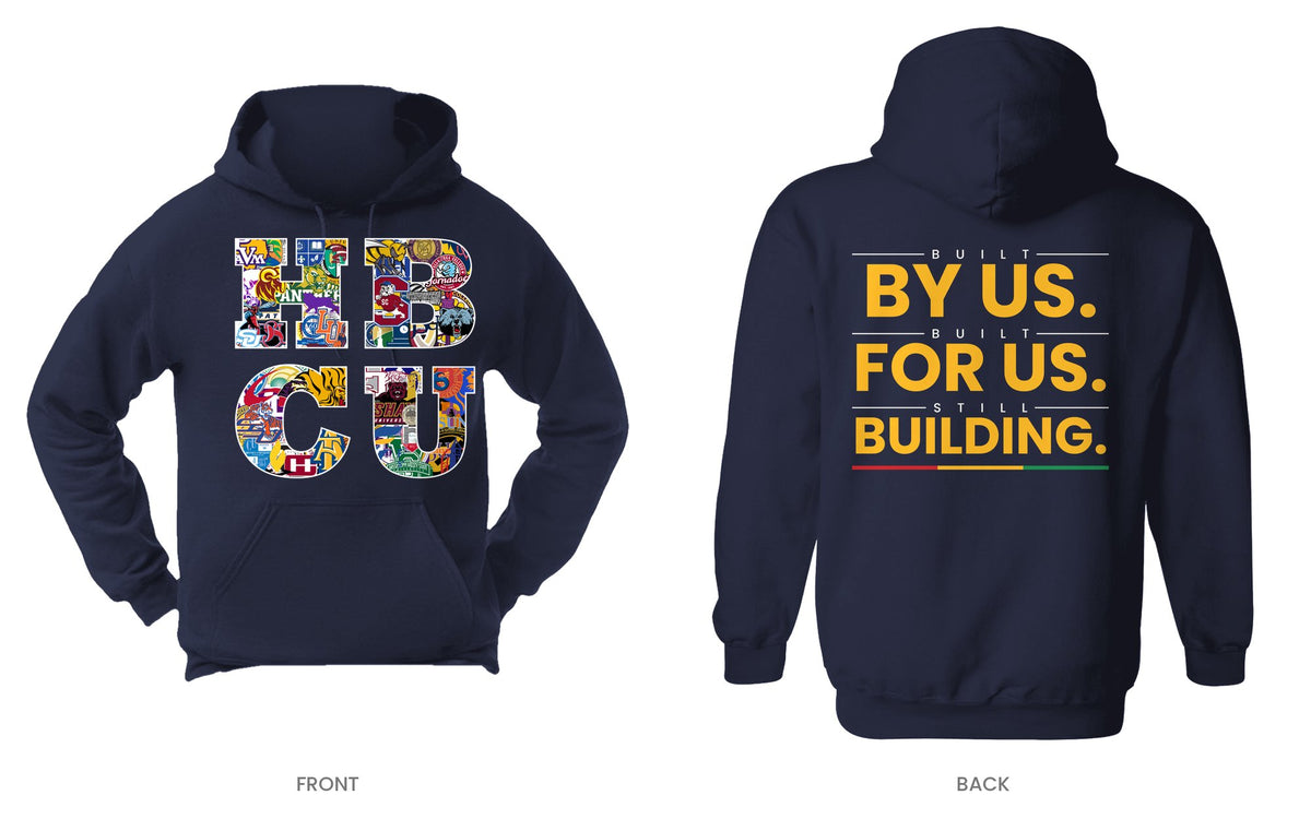Navy hooded sweatshirt, front and back, design 5