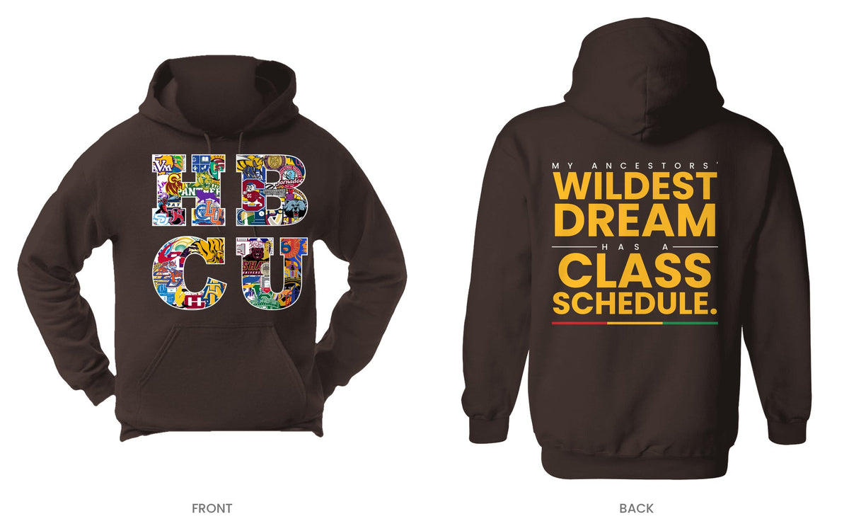 Dark Brown hooded sweatshirt, front and back, design 6