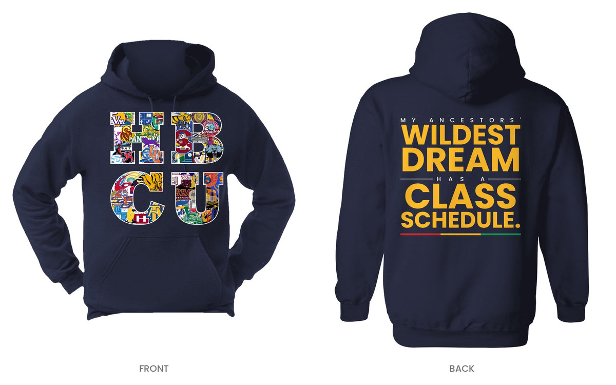 Navy hooded sweatshirt, front and back, design 6