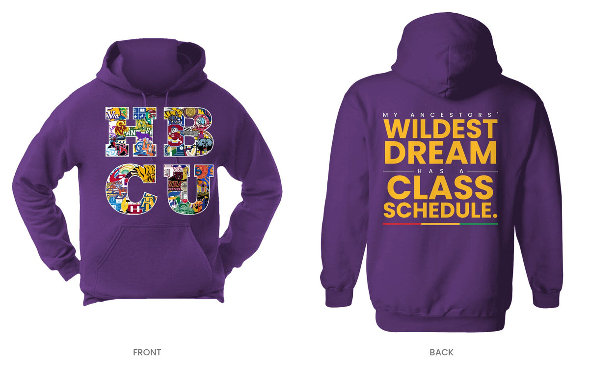 Purple hooded sweatshirt, front and back, design 6