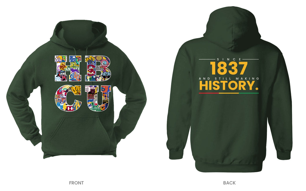 Forest Green hooded sweatshirt, front and back, design 7