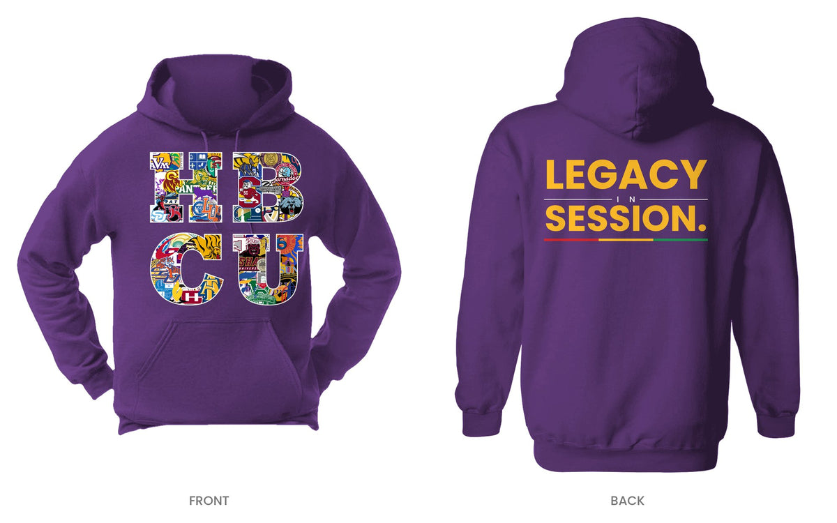 Purple hooded sweatshirt, front and back, design 8