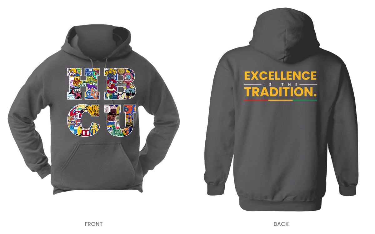 Charcoal hooded sweatshirt, front and back, design 9