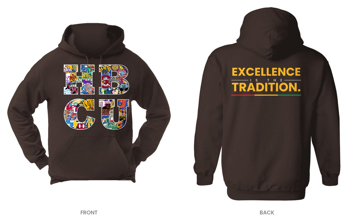 Dark Brown hooded sweatshirt, front and back, design 9