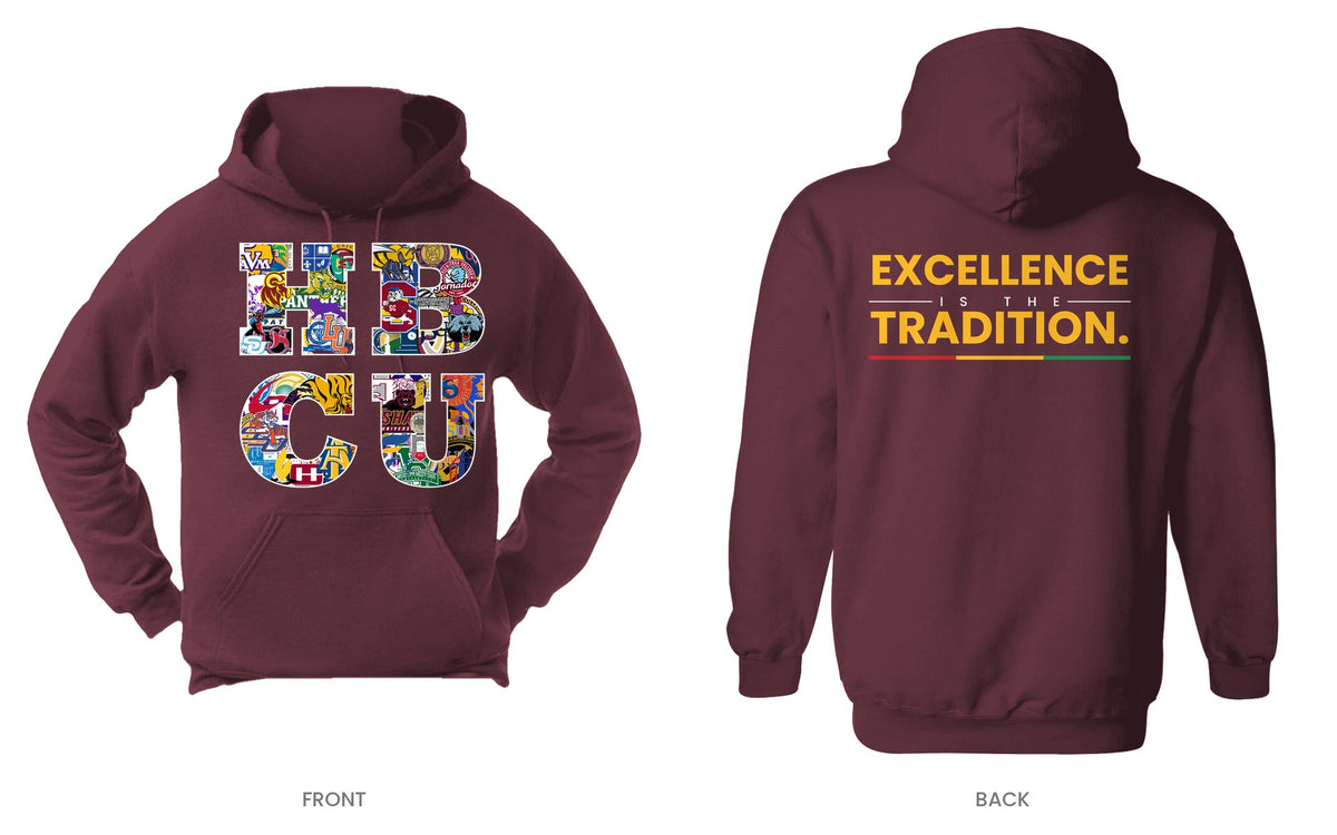 Maroon hooded sweatshirt, front and back, design 9