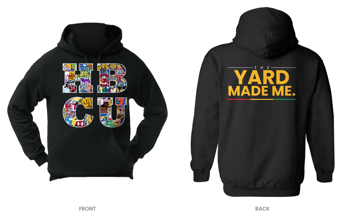 Black hooded sweatshirt, front and back, design 10