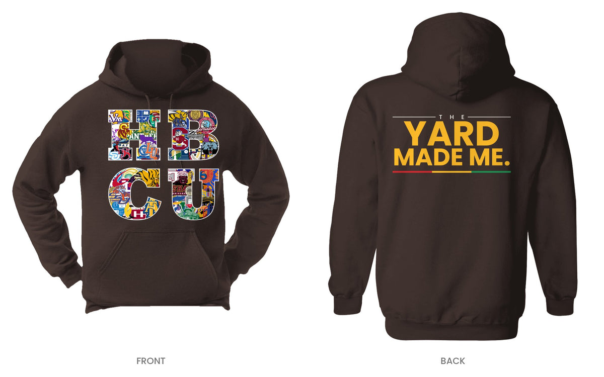 Dark Brown hooded sweatshirt, front and back, design 10